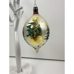 Fantasia Christmas Ornament Man Carrying Tree Mercury Glass Fuchsia Gold Vintage